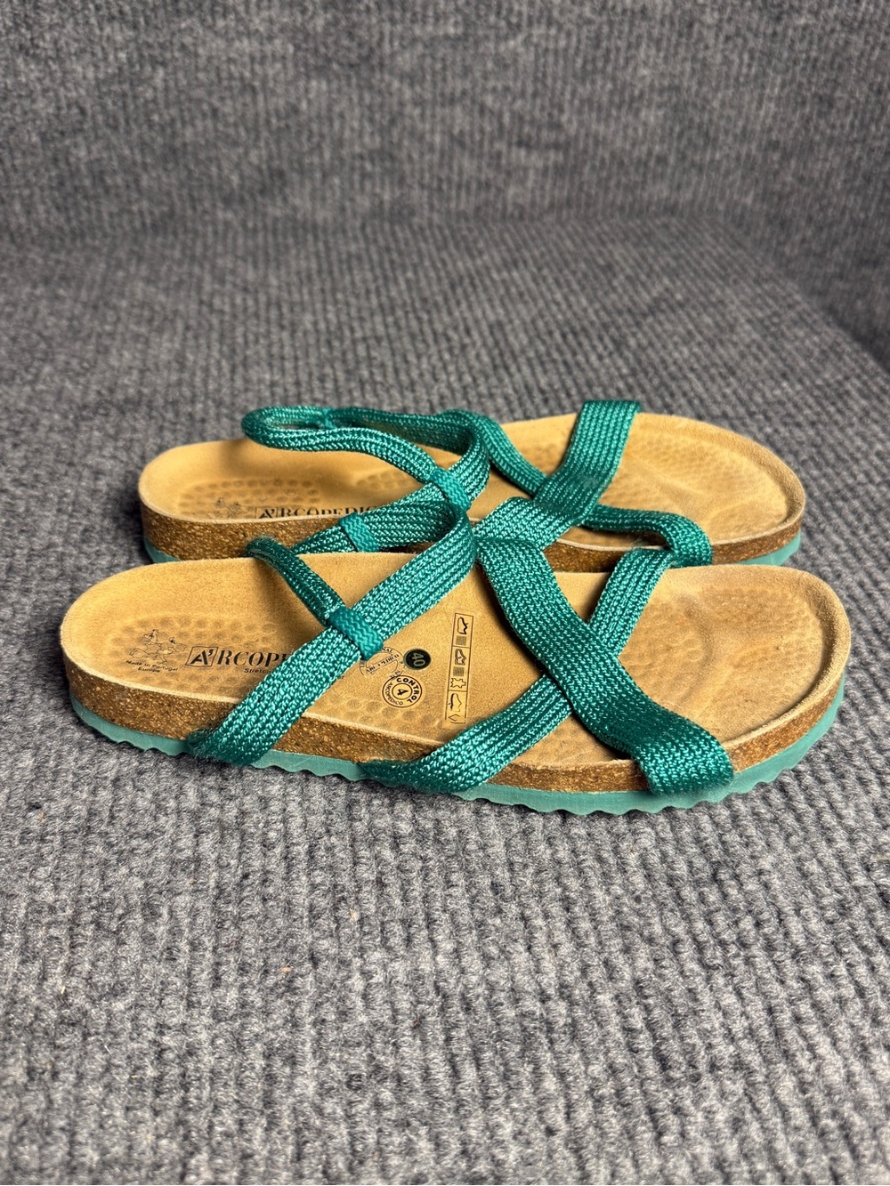 Arcopedico Santana Green Strappy Knit Cork Slingback Sandals Size 40 / US 9